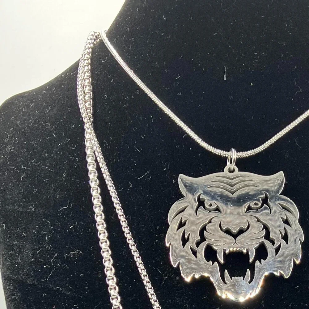 Stainless Steel Tiger Pendant Necklace Laser Cut Pendant + Choice of Chain